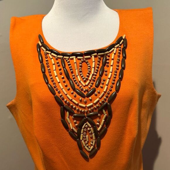 Chadwicks Collection Rust Sleeveless Bead Embellished Zip Sheath Dress Size 14P - Picture 4 of 6